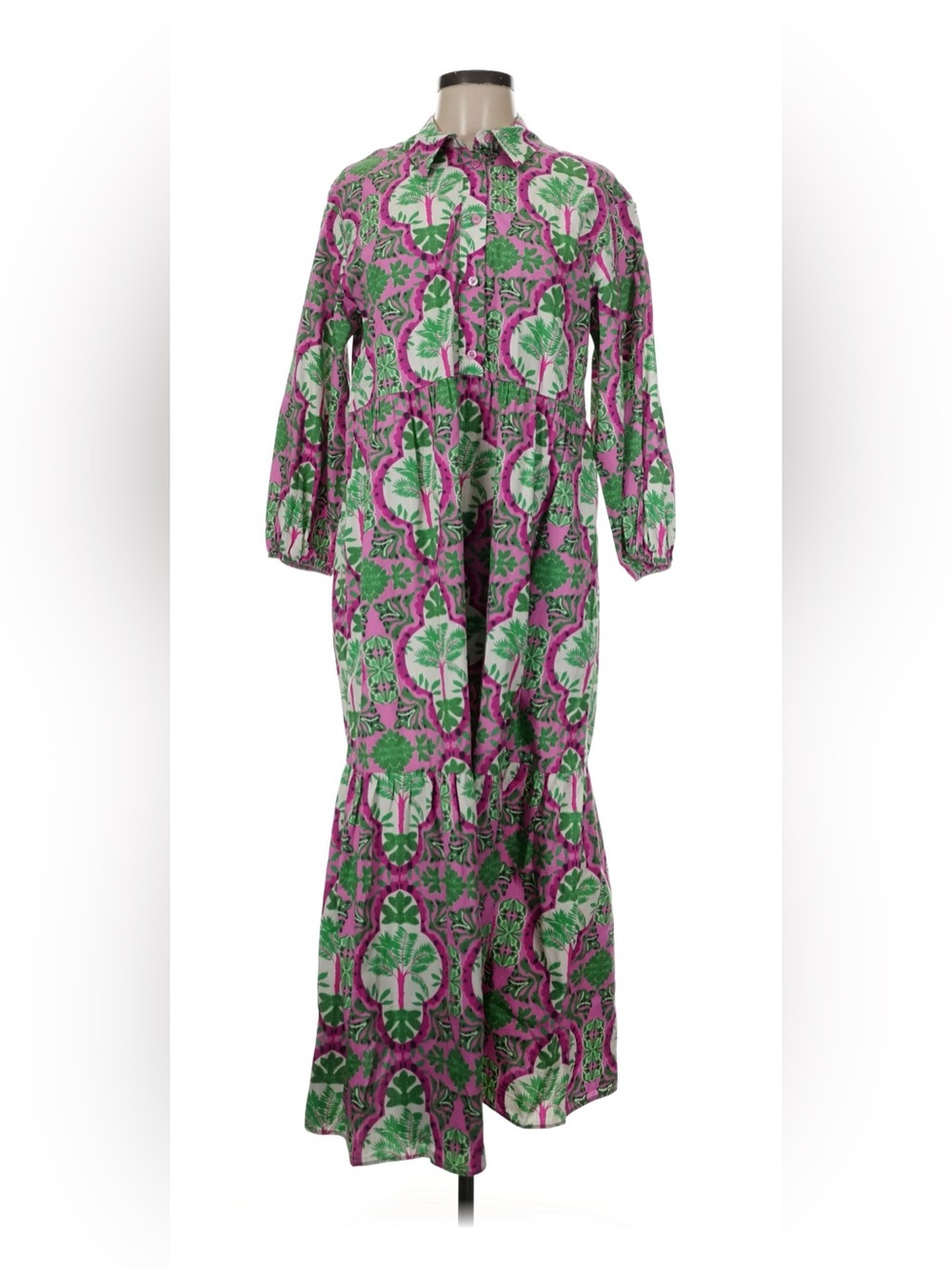Anthropologie Maeve The Bettina Midi Dress, shirt dress, medium green pink - Picture 4 of 7